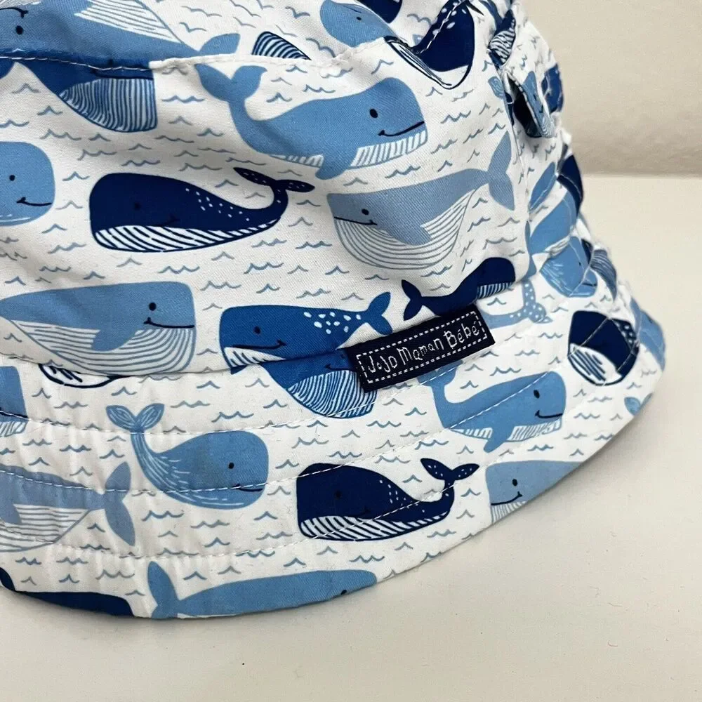 JoJo Maman Bébé Blue Whale UPF 50 Bucket Sun Hat Boys Size 1-2 years